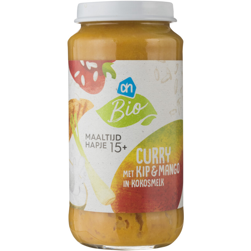Een afbeelding van AH Biologisch Curry met kip en mango in kokos 15m+