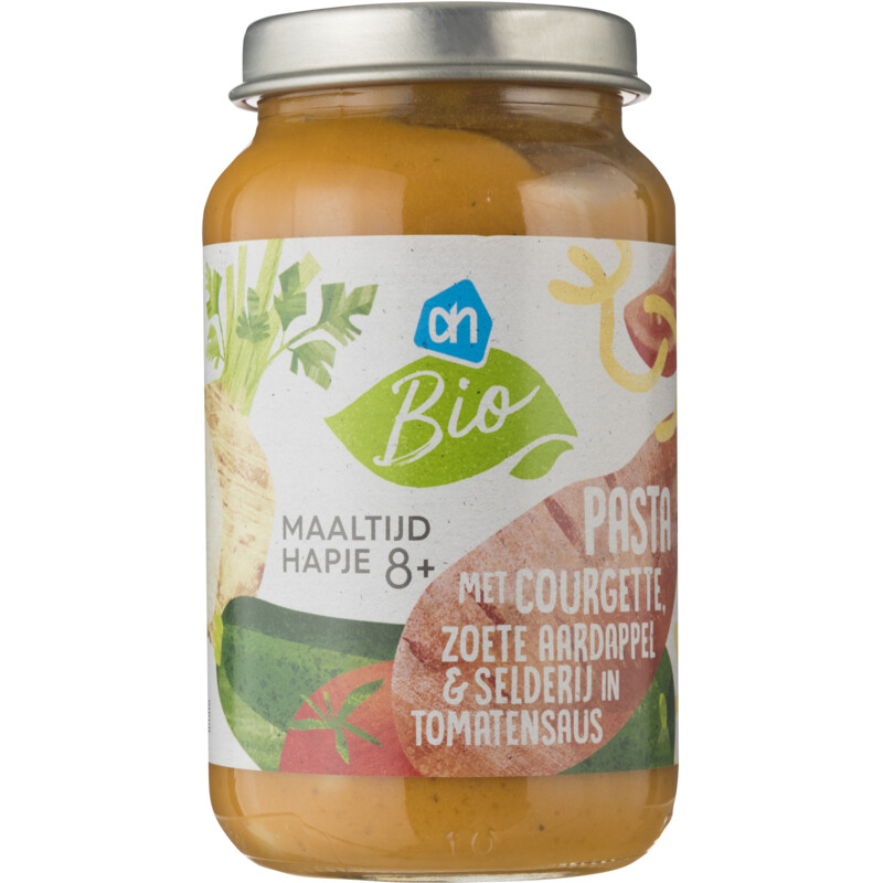 Een afbeelding van AH Biologisch Pasta courg aard selderij in saus 8m+