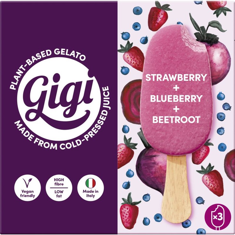 Een afbeelding van Gigi Vegan ijs aardbei, blauwe bes & biet