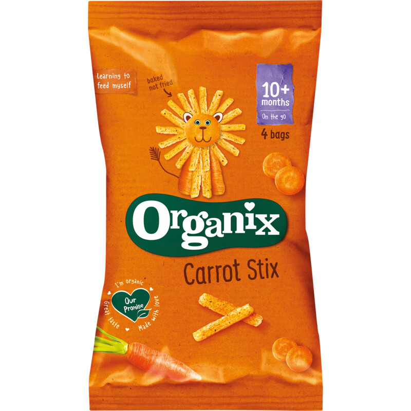 Een afbeelding van Organix Maïs sticks met wortel 4-pack 10m+