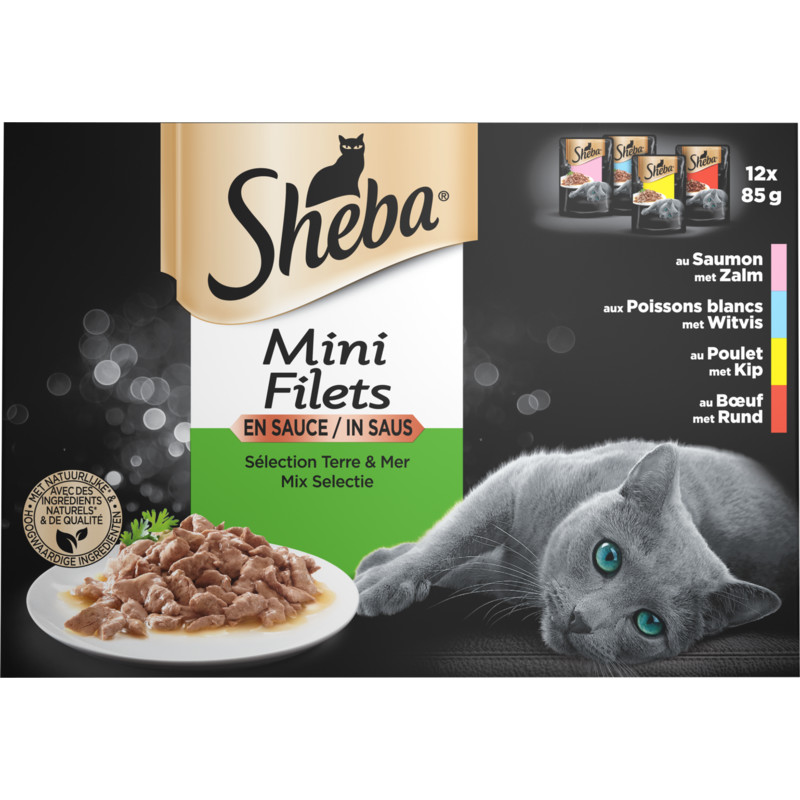 Een afbeelding van Sheba Mini filets kattenvoer nat mix in saus