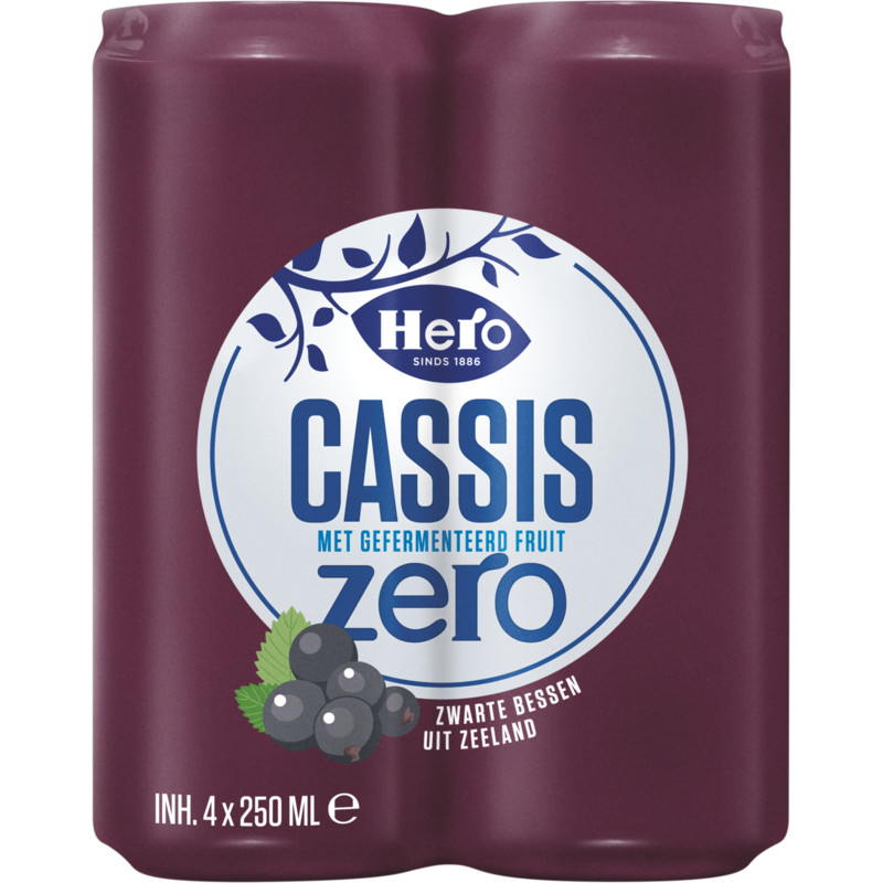 Een afbeelding van Hero Cassis zero blikjes frisdrank 4pack