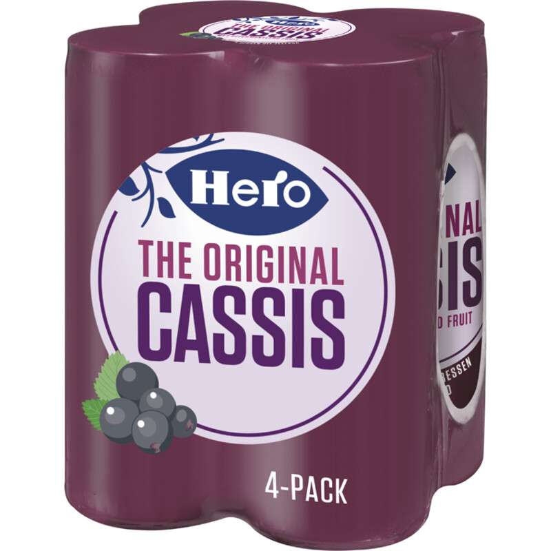 Een afbeelding van Hero Cassis blikjes frisdrank 4-pack