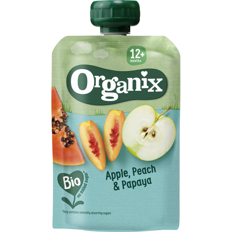 Een afbeelding van Organix Knijpfruit appel perzik papaja 12 mnd