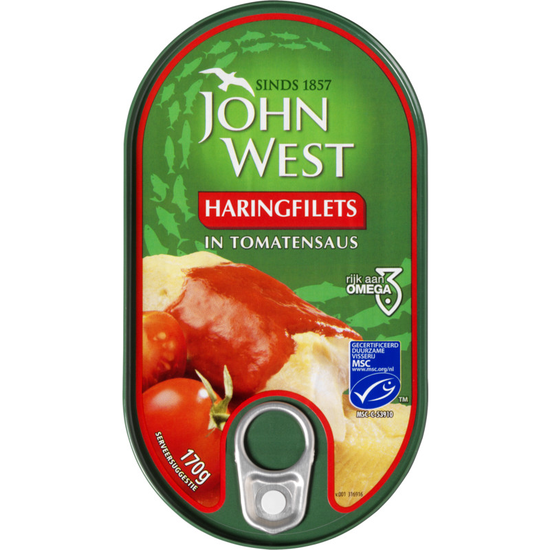 Een afbeelding van John West Haringfilets in tomatensaus