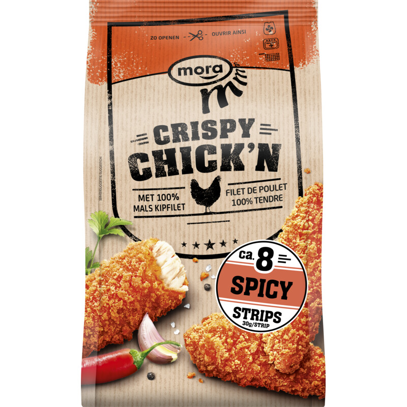 Een afbeelding van Mora Crispy chick'n spicy strips