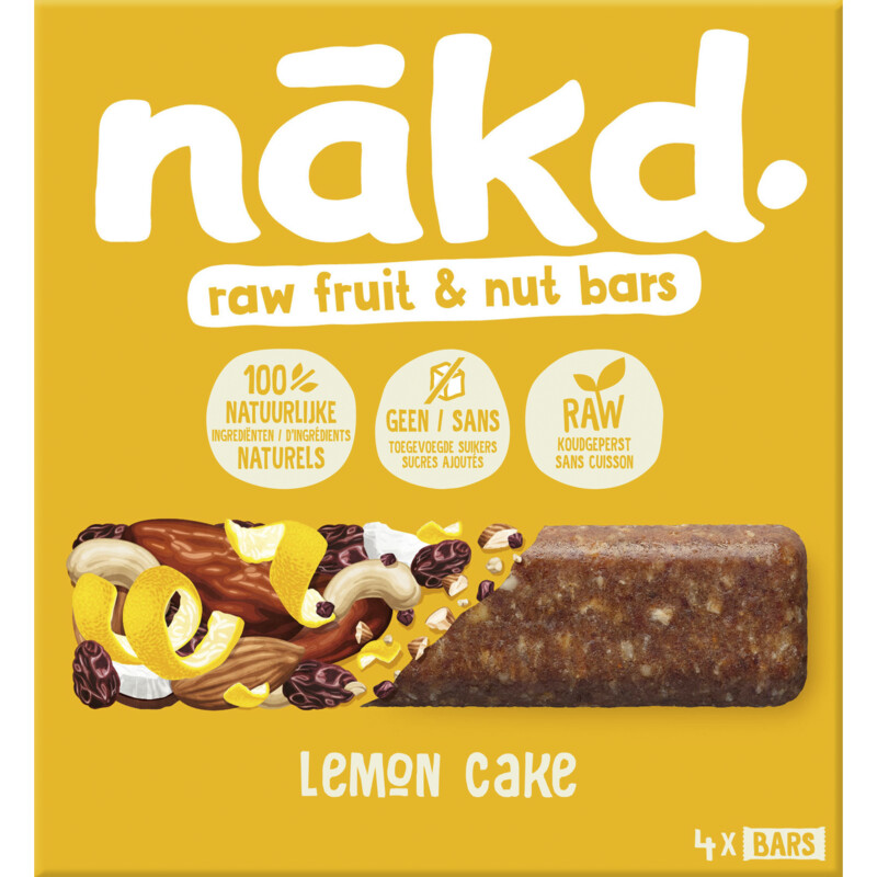 Een afbeelding van Nakd. Fruitreep met noten lemon cake