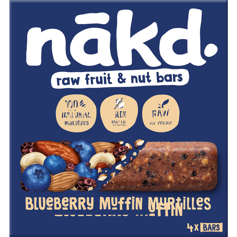 Een afbeelding van Nakd. Fruitreep met noten blueberry muffin