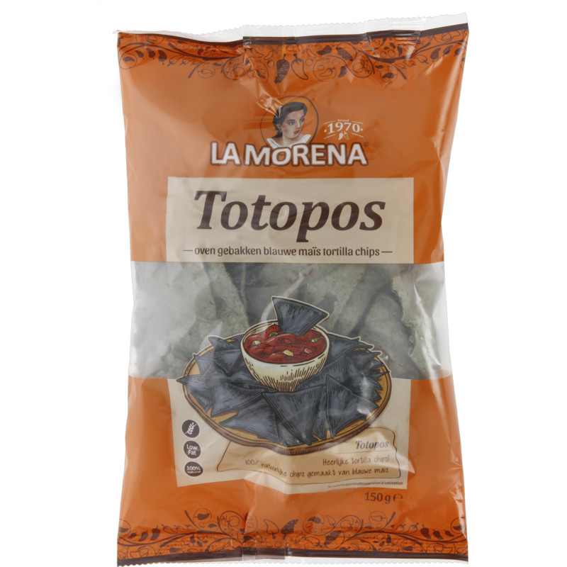 Een afbeelding van La Morena Totopos blauwe mais tortilla chips