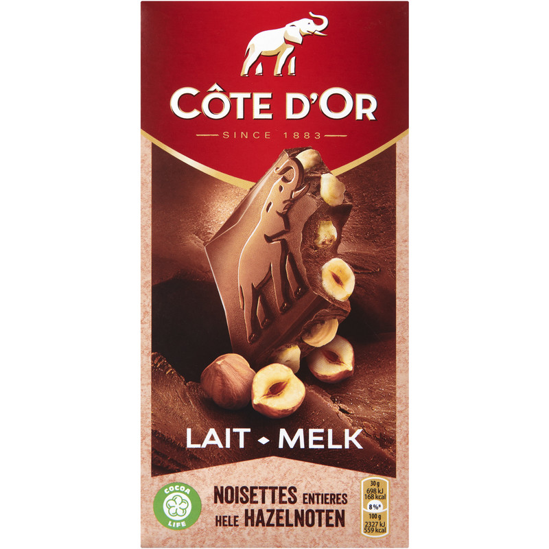 Een afbeelding van Côte d'Or Bloc chocolade reep melk hele hazelnoten