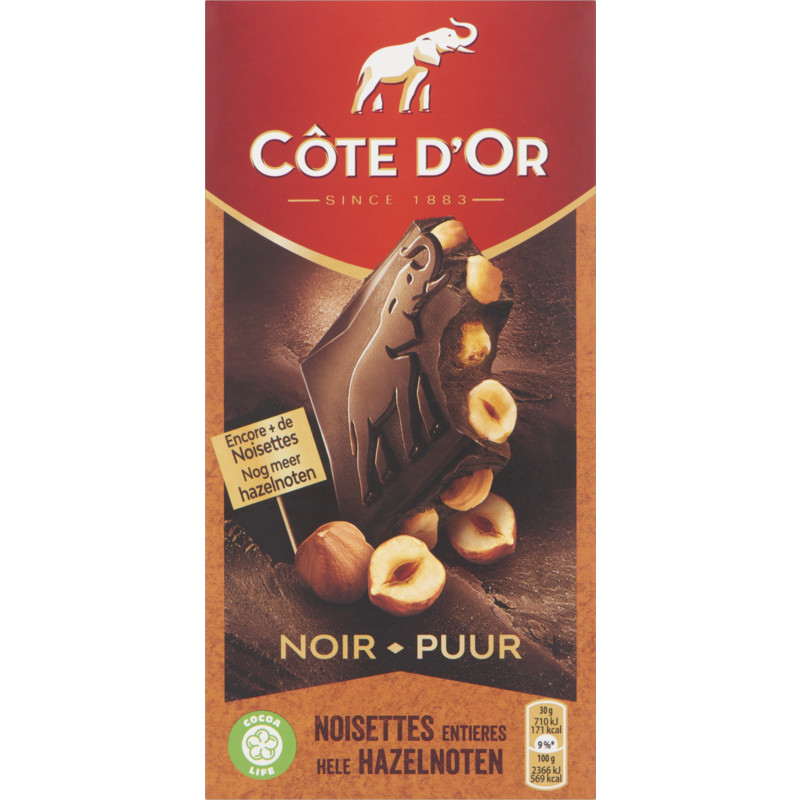 Een afbeelding van Côte d'Or Reep puur hele hazelnoot