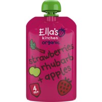 Een afbeelding van Ella's kitchen Aardbeien, rabarber + appels 4+ bio