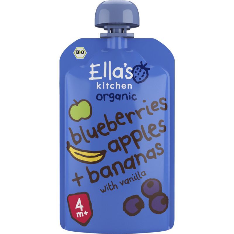 Een afbeelding van Ella's Kitchen Blauwe bessen, appels, bananen 4+ bio