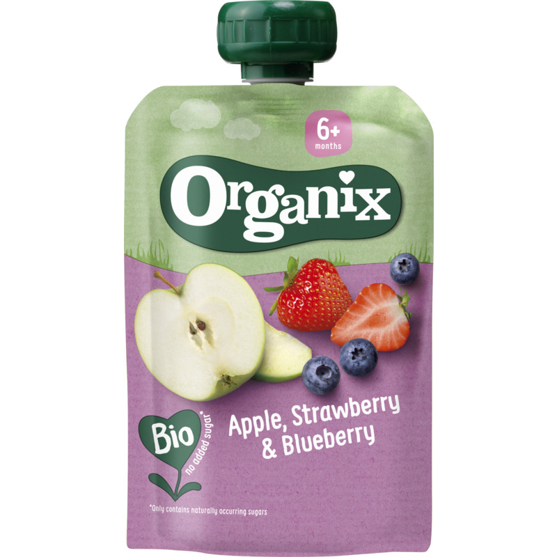 Een afbeelding van Organix Knijpfruit appel aardbei & bosbes 6 mnd