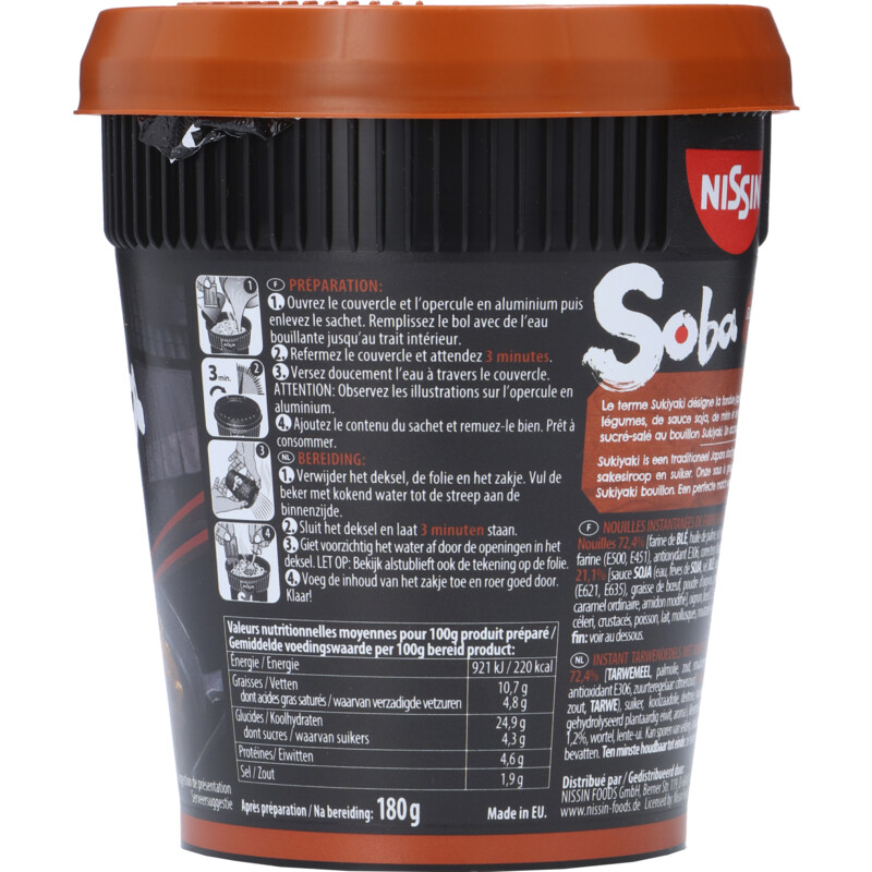 Een afbeelding van Nissin Soba cup noodles sukiyaki beef