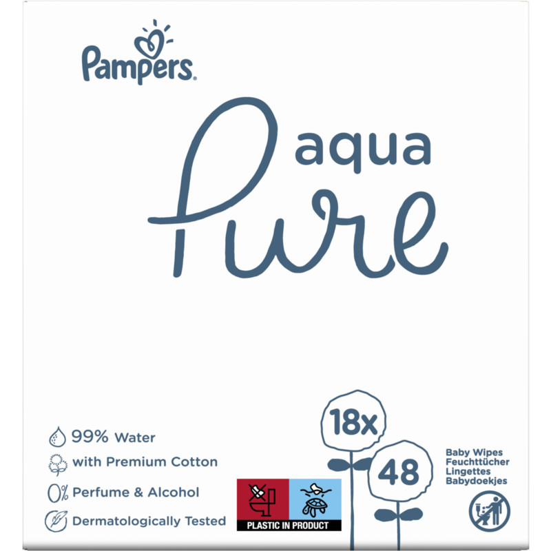 Een afbeelding van Pampers Aqua pure babydoekjes 18-pack