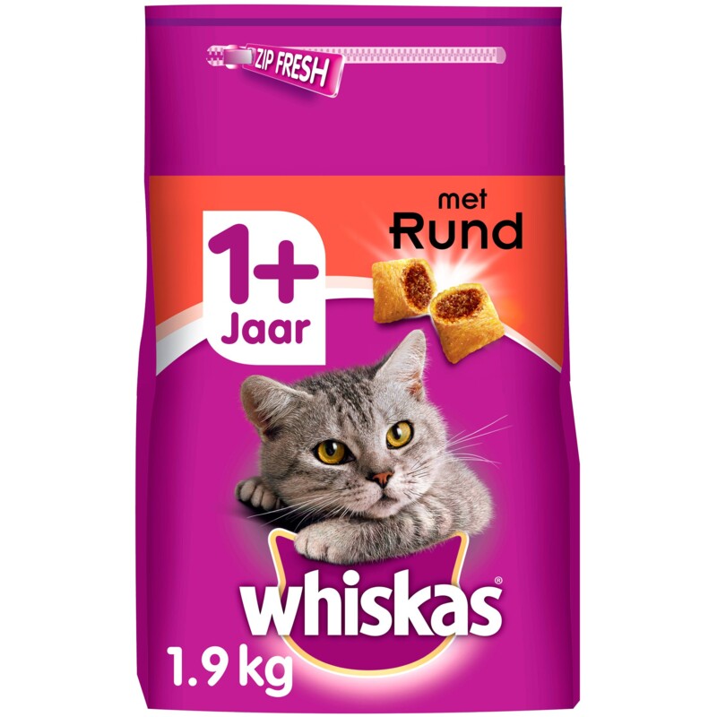 Whiskas Adult 1+ droge kattenbrokken rund bestellen ah.nl