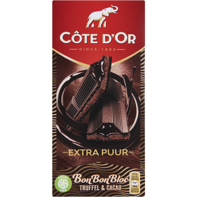 Een afbeelding van Côte d'Or Bonbonbloc puur chocolade truffel cacao