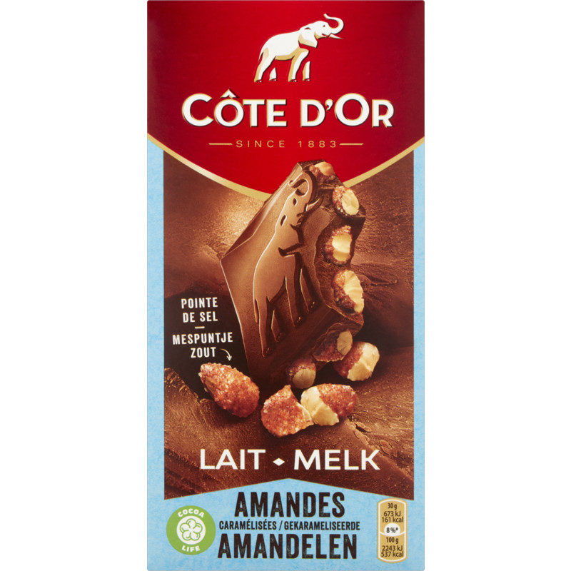 Een afbeelding van Côte d'Or Reep melk gekarameliseerde amandelen