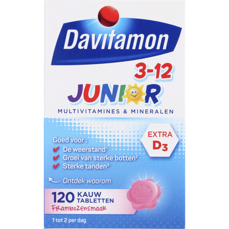 Een afbeelding van Davitamon Junior multivitamines framboos 3-12 jaar