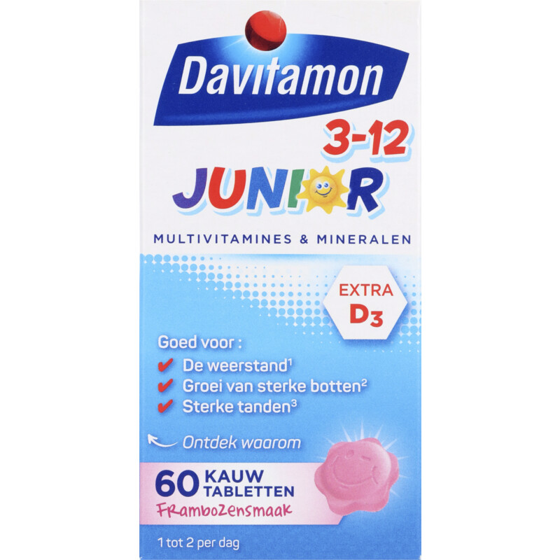 Een afbeelding van Davitamon Junior 3+ kauwvitamines framboos