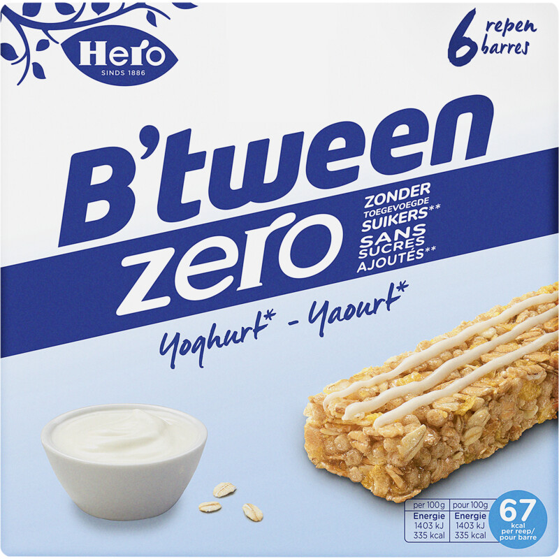 Een afbeelding van Hero B'tween mueslireep zero yoghurt