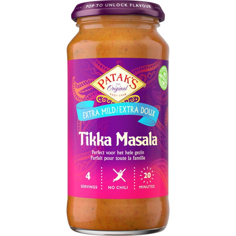 Een afbeelding van Patak's Extra mild tikka masala saus