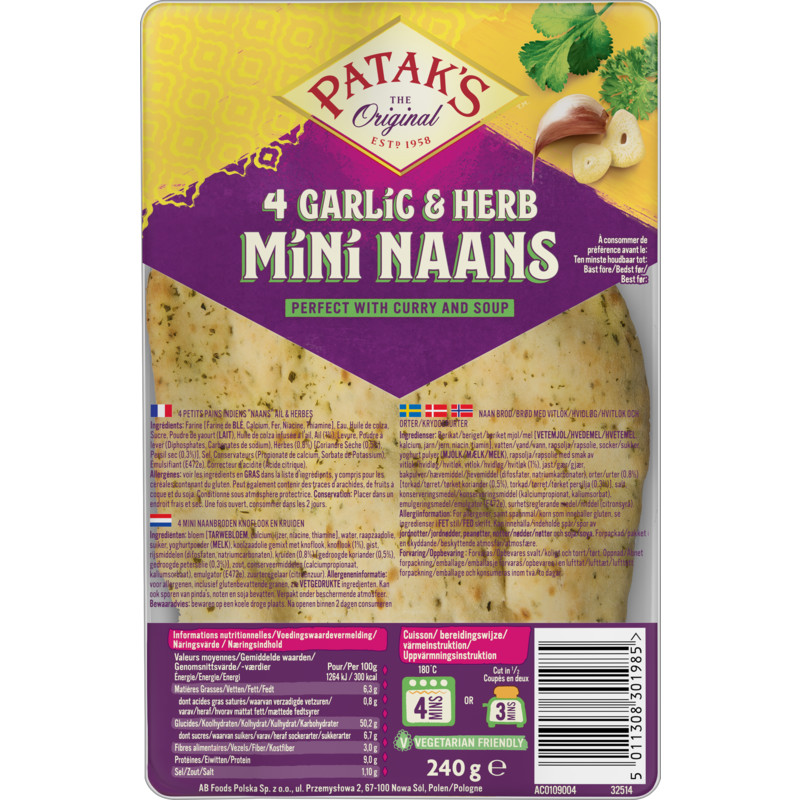 Een afbeelding van Patak's Mini naan garlic & coriander