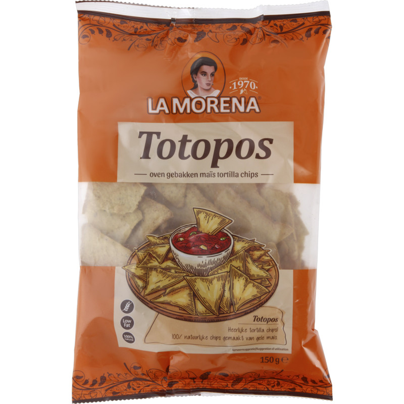 Een afbeelding van La Morena Totopos gele maïs tortilla chips