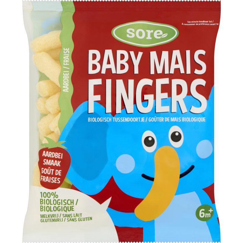 Een afbeelding van Sore Baby maisfingers aardbei 6m+
