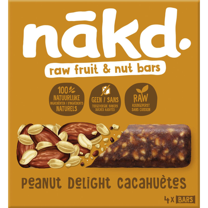 Een afbeelding van Nakd. Fruitreep met noten peanut delight