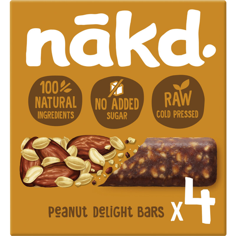 Een afbeelding van Nakd. Fruitreep met noten peanut delight