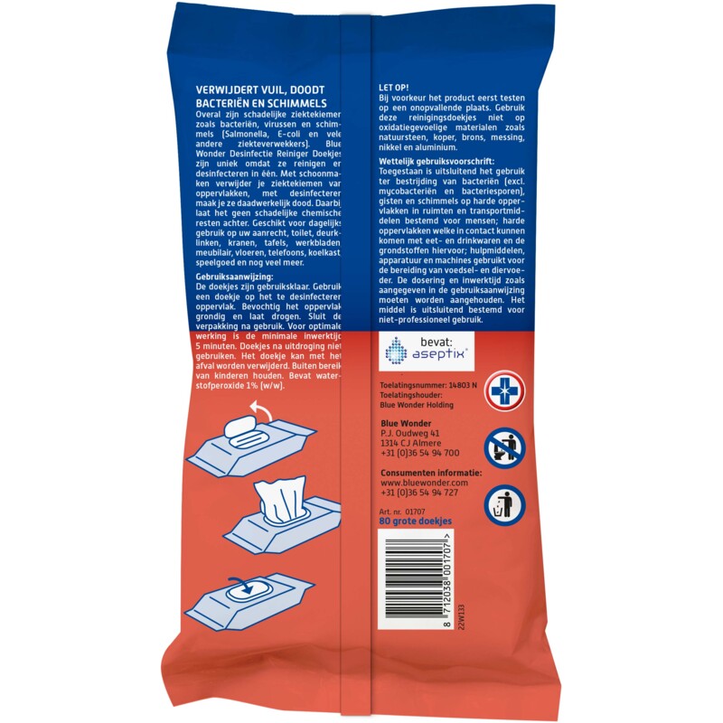 Een afbeelding van Blue Wonder Desinfectie reiniger doekjes