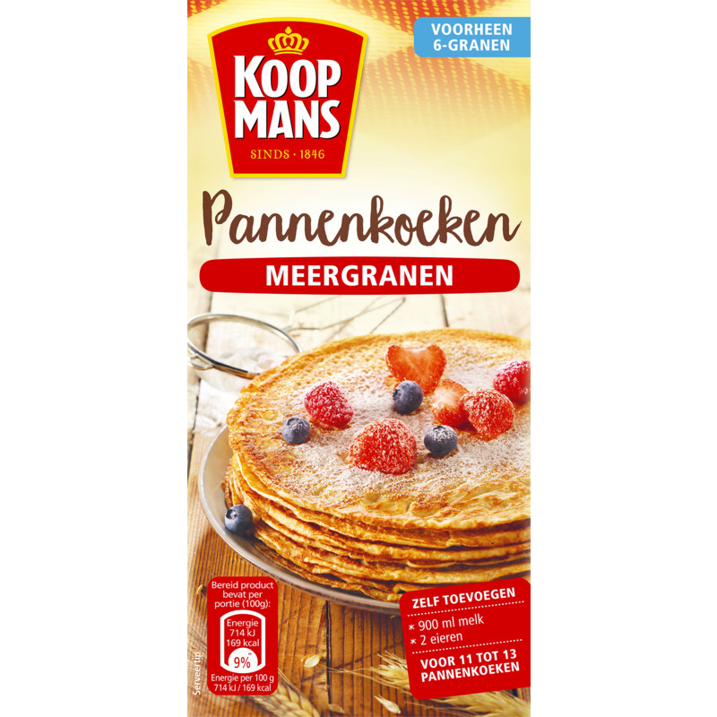 Een afbeelding van Koopmans Mix voor pannenkoeken meergranen