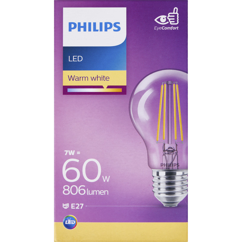 Een afbeelding van Philips Led fil standaard helder E27 60W