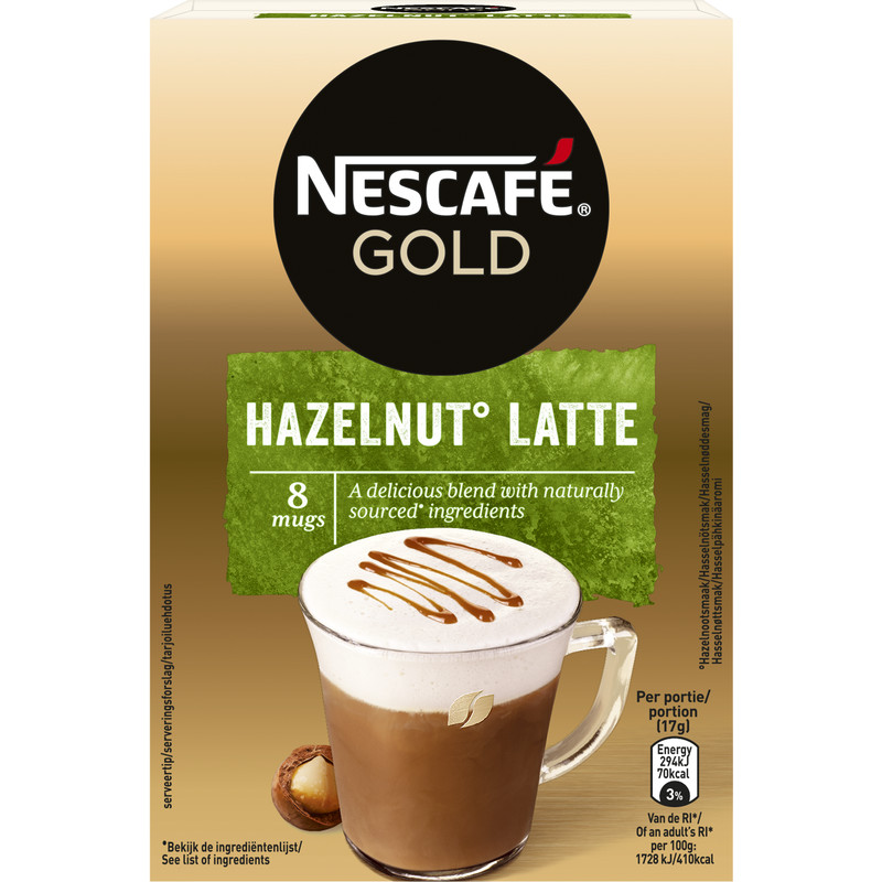 Een afbeelding van Nescafé Gold hazelnut latte oploskoffie
