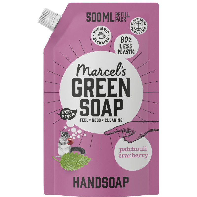 Een afbeelding van Marcel's Green Soap Handzeep patchouli & cranberry refill