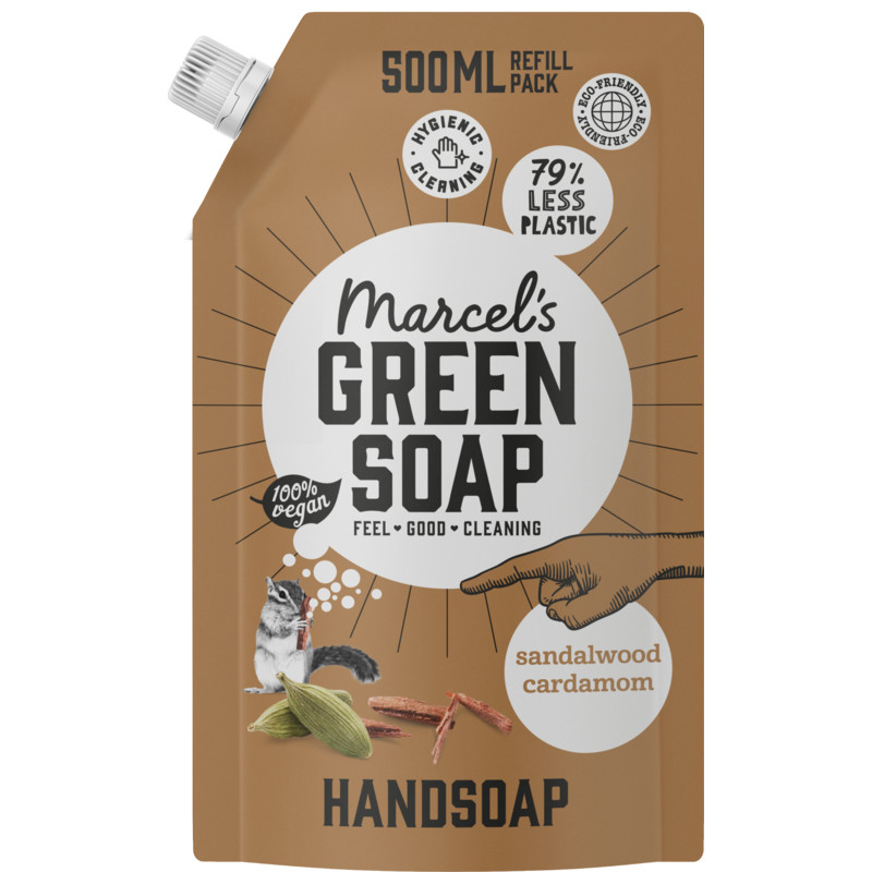 Een afbeelding van Marcel's Green Soap Handzeep sandalwood & cardamom navulling