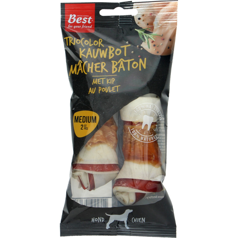 Een afbeelding van Pets Unlimited Tricolor chewy bone with chicken medium