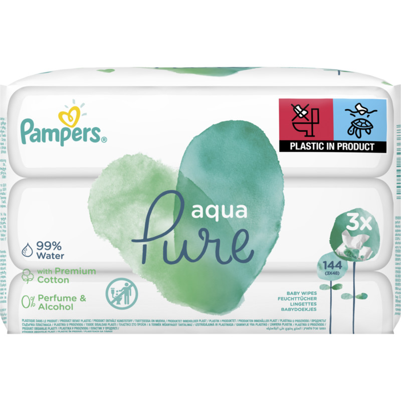 Een afbeelding van Pampers Aqua pure babydoekjes 3-pack