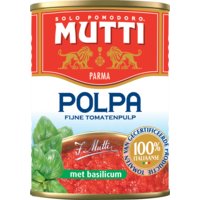 Een afbeelding van Mutti Polpa met basilicum