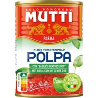Een afbeelding van Mutti Polpa met basilicum