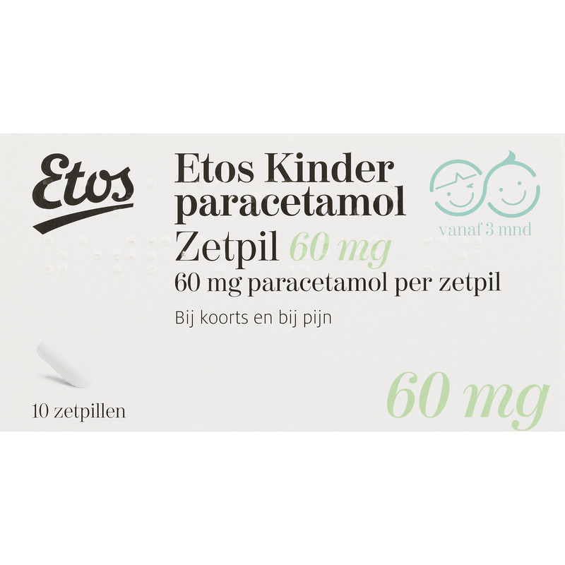 Een afbeelding van Etos Kinderparacetamol zetpillen 60 mg