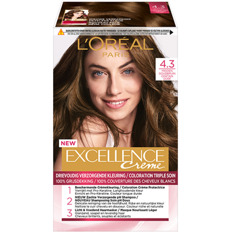 Een afbeelding van L'Oréal Excellence crème 4.3 midden goudbruin