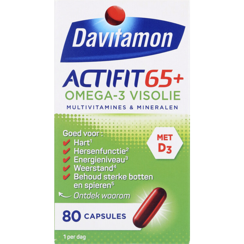 Een afbeelding van Davitamon Actifit 65+ omega-3 visolie vitaminen