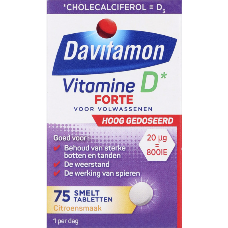 Een afbeelding van Davitamon Vitamine D3 forte smelttabletten citroen