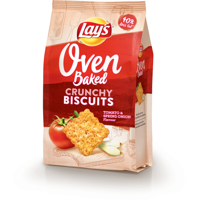 Een afbeelding van Lay's Oven baked crunchy biscuits tomato onion