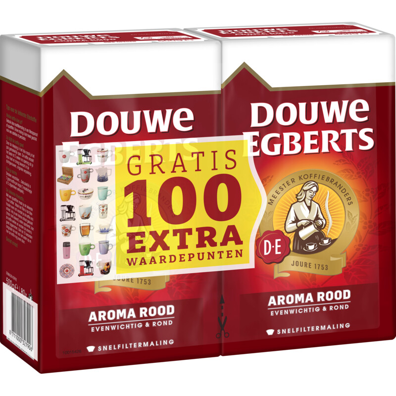 Een afbeelding van Douwe Egberts Aroma rood snelfiltermaling 2-pack
