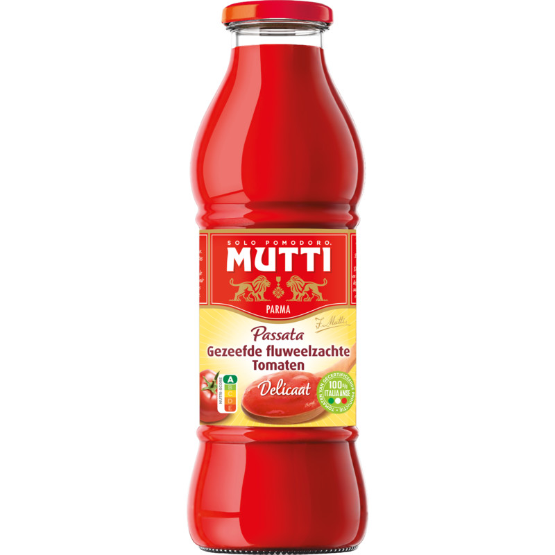 Een afbeelding van Mutti Passata gezeefde fluweelzachte tomaten