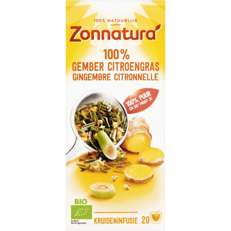 Een afbeelding van Zonnatura 100% gember citroengras kruideninfusie